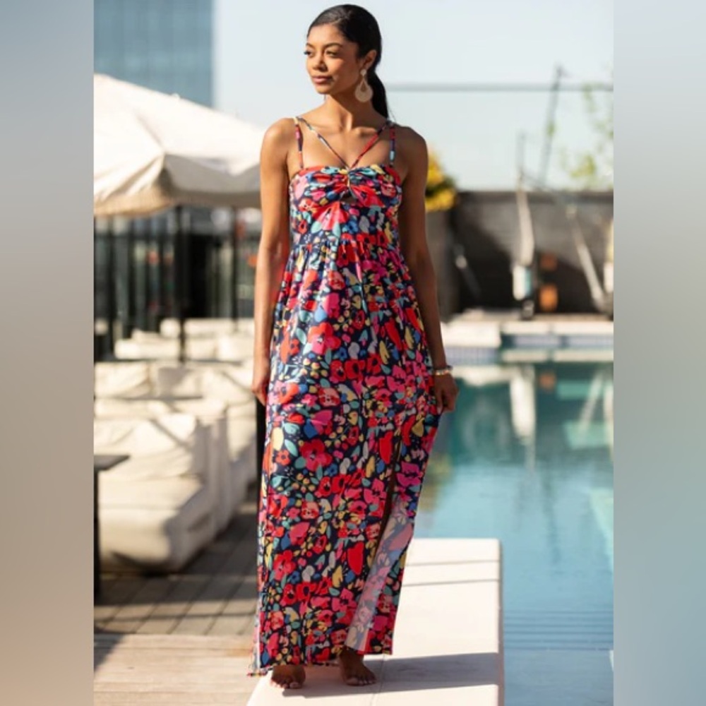 Pink Lily Floral Maxi Dress with Spaghetti Straps